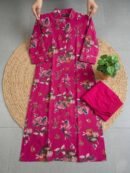 Floral Co Ord Set - Magenta Pink Textured Cotton - KK Fashion Mart