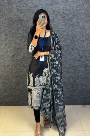 Kalamkari Kurti Set - Black Kota Checkered - KK Fashion Mart