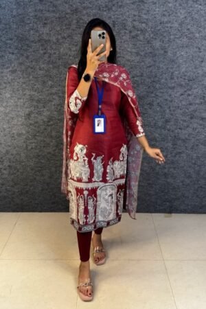 Kalamkari Kurti Set - Maroon Kota Checkered - KK Fashion Mart