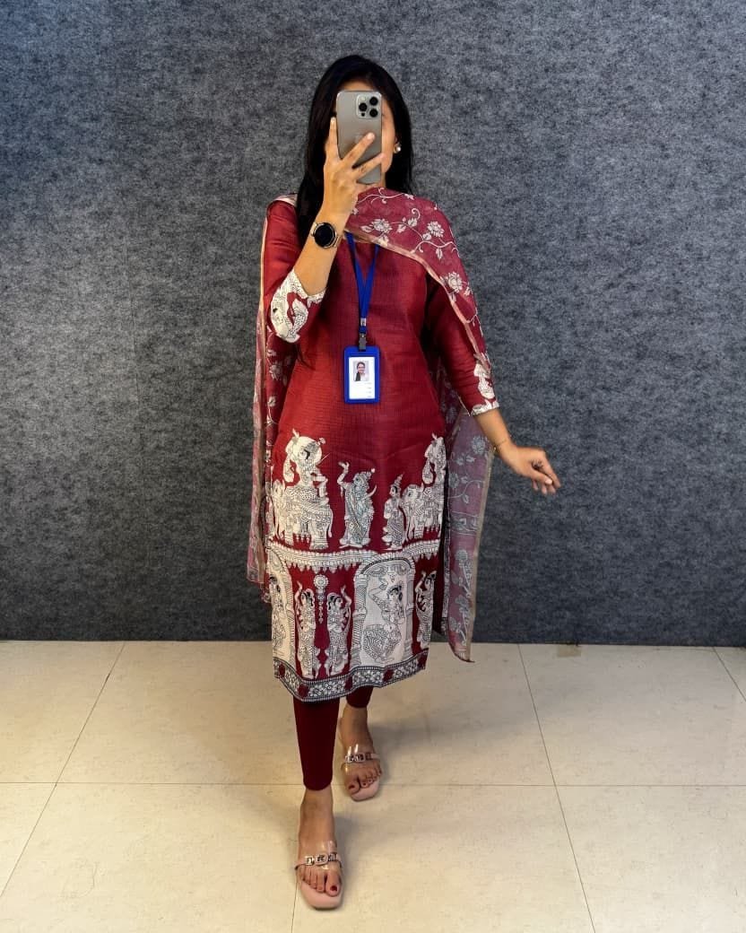 Kalamkari Kurti Set - Maroon Kota Checkered - KK Fashion Mart