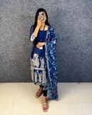 Kalamkari Kurti Set - Navy Blue Kota Checkered - KK Fashion Mart