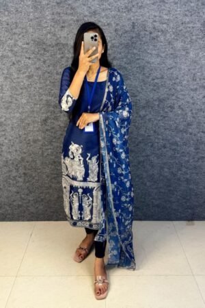 Kalamkari Kurti Set - Navy Blue Kota Checkered - KK Fashion Mart