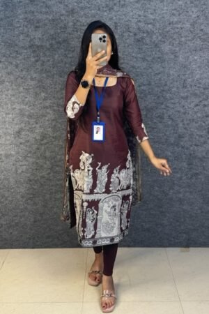 Kalamkari Kurti Set - Wine Kota Checkered - KK Fashion Mart