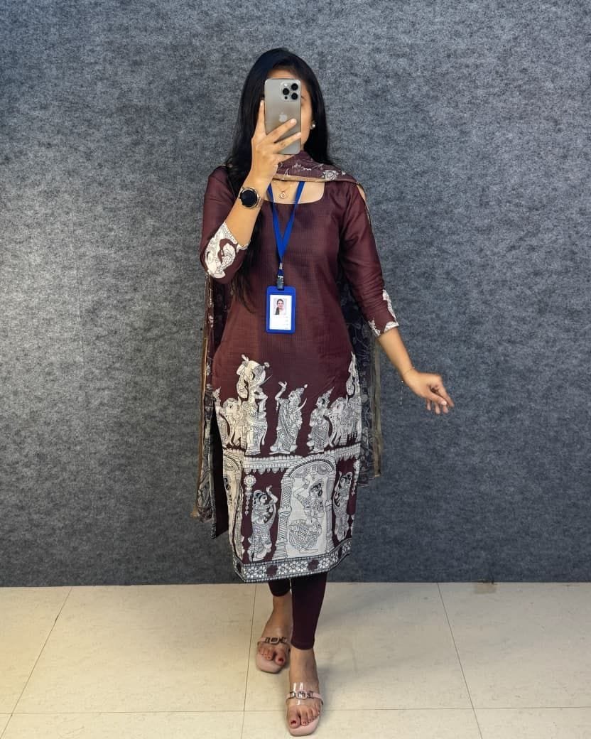 Kalamkari Kurti Set - Wine Kota Checkered - KK Fashion Mart