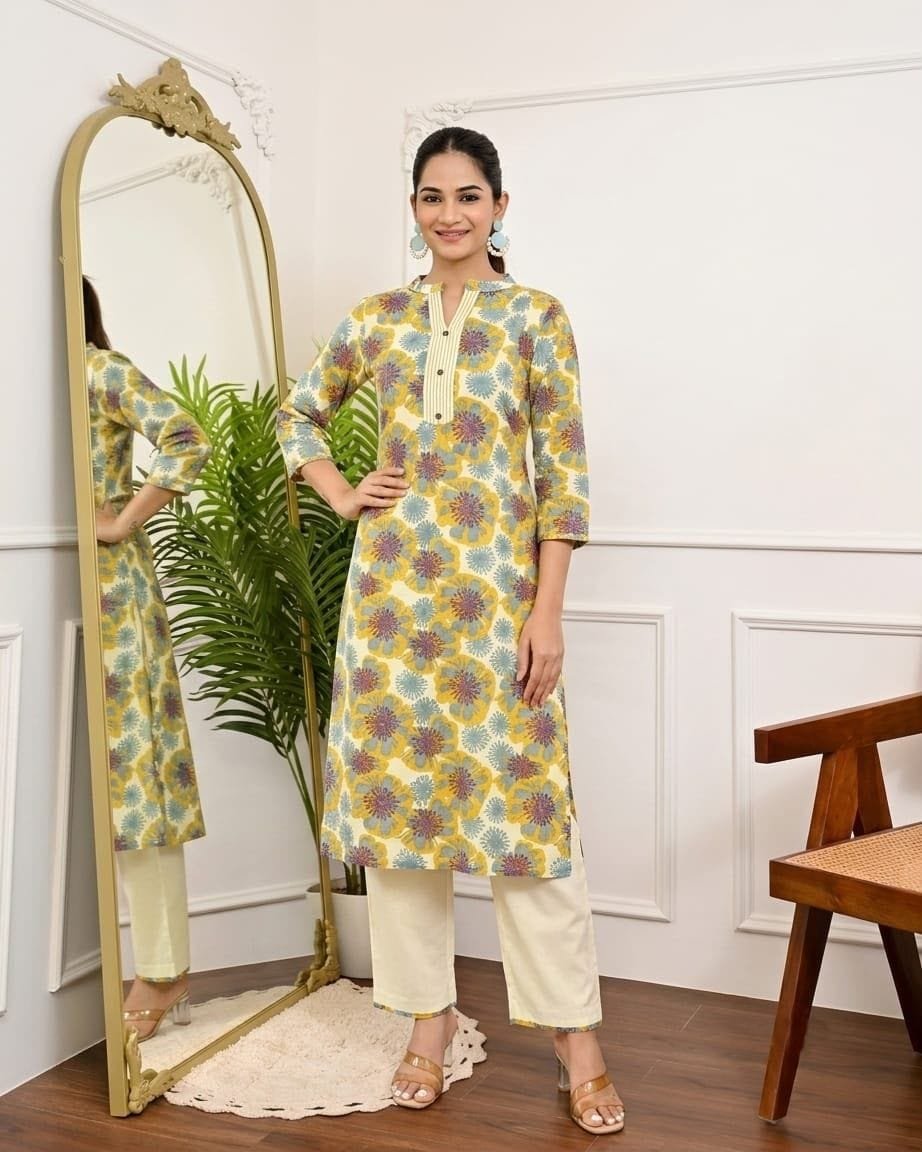 Khadi Cotton Co-ord Set - Abstract Circle Print - KK Fashion Mart