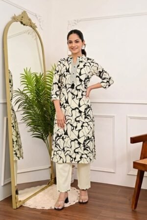 Khadi Cotton Co-ord Set - Black Abstract Print - KK Fashion Mart