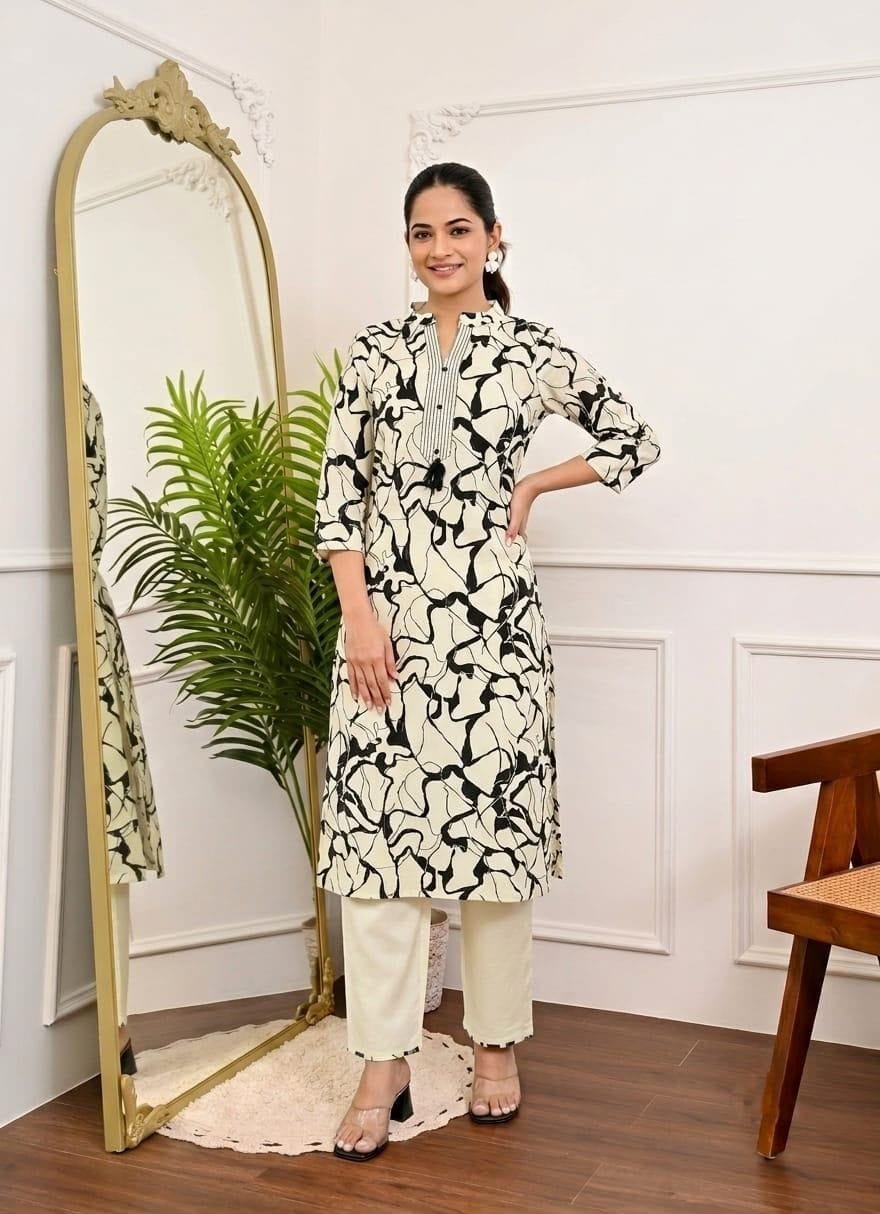 Khadi Cotton Co-ord Set - Black Abstract Print - KK Fashion Mart
