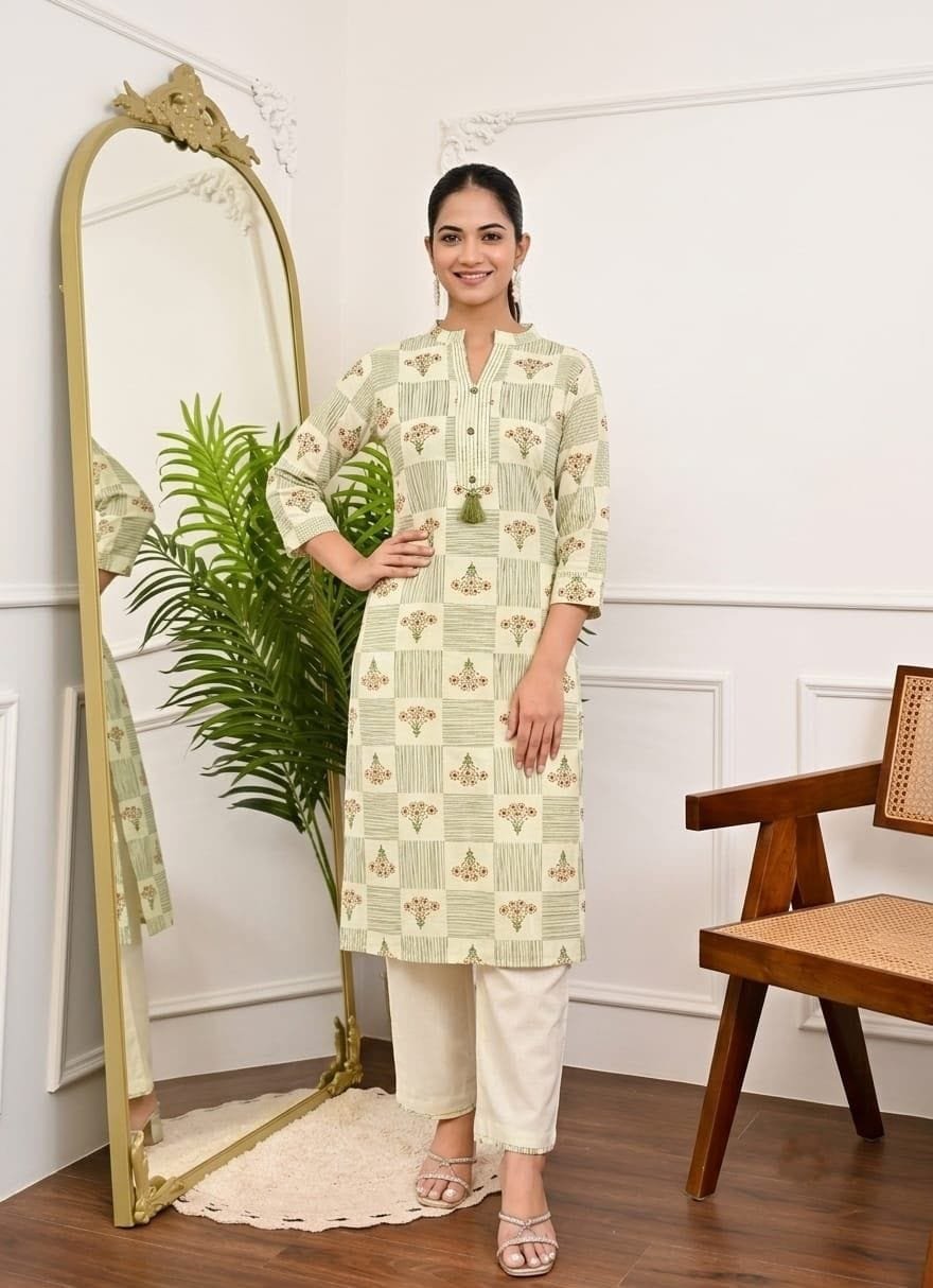 Khadi Cotton Co-ord Set - Geometric Motif - KK Fashion Mart