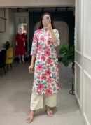 Khadi Cotton Co-ord Set - Pink Floral Print - KK Fashion Mart
