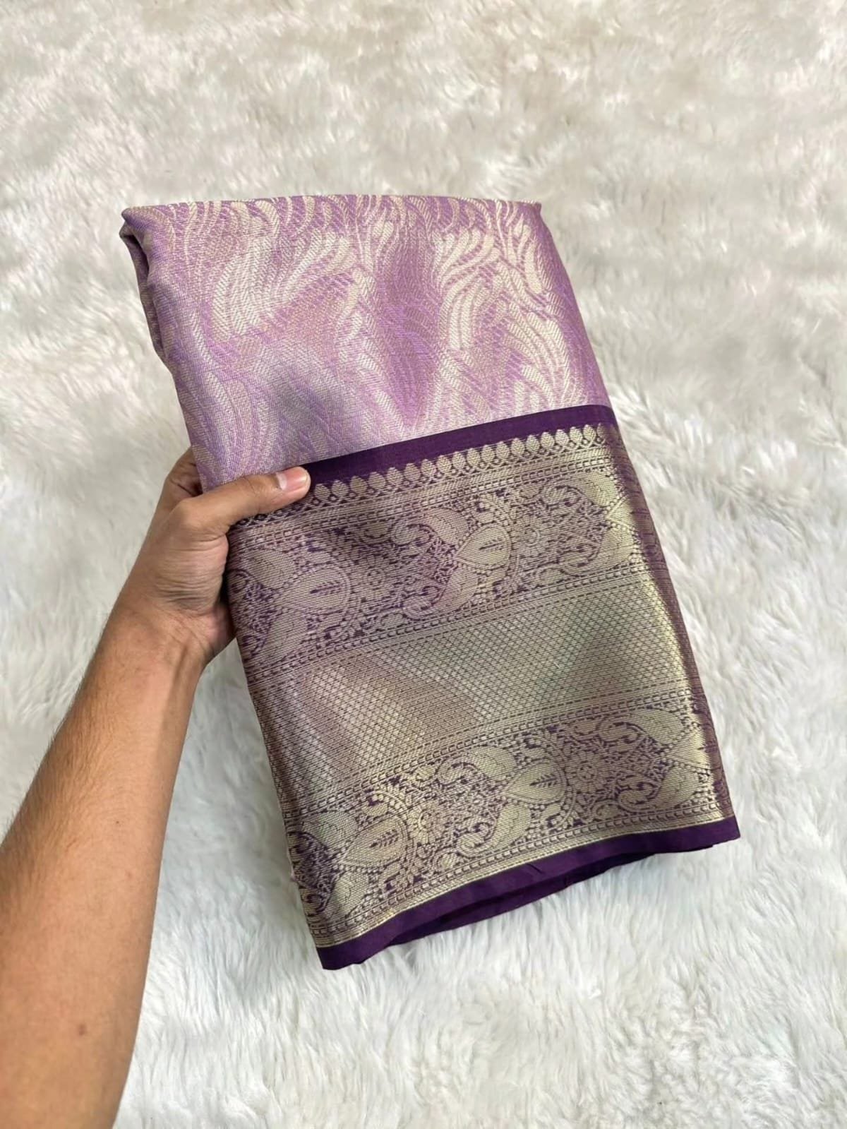 Semi Tissue Silk Saree - Elegant Purple Designer Pallu - KK Fashion Mart