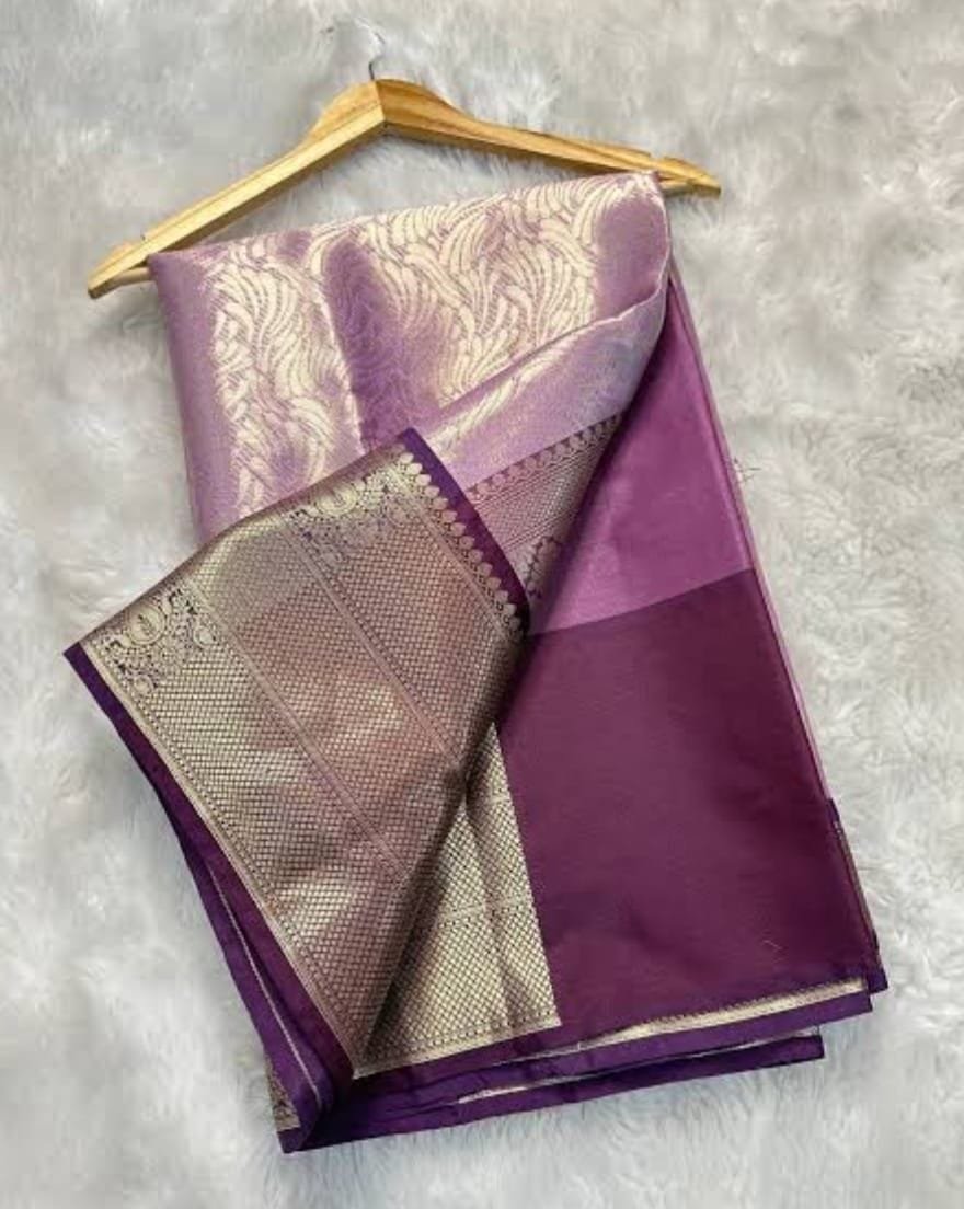 Semi Tissue Silk Saree - Elegant Purple Designer Pallu - KK Fashion Mart