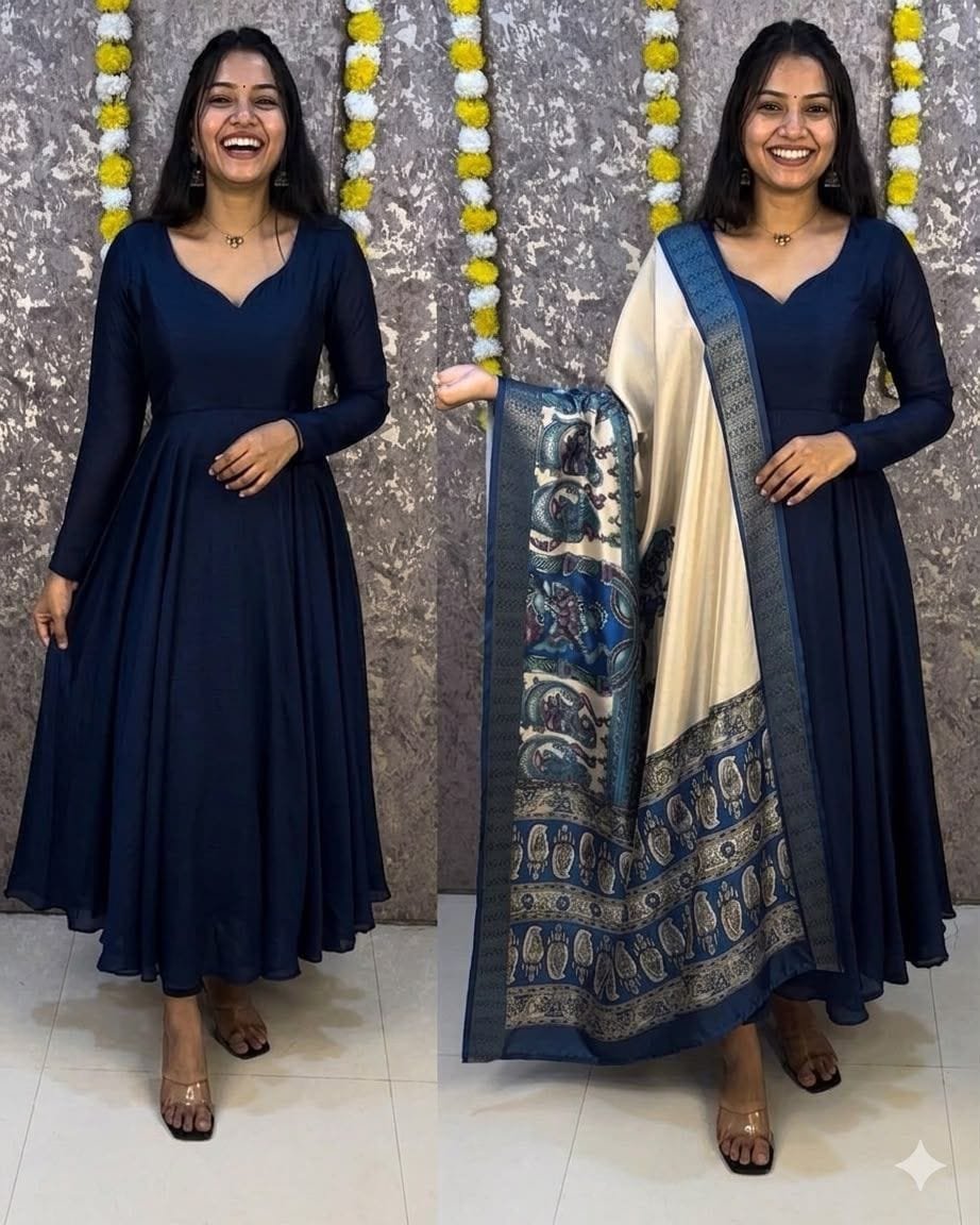 Vichithra Silk Anarkali - Kalamkari Dupatta Set - KK Fashion Mart