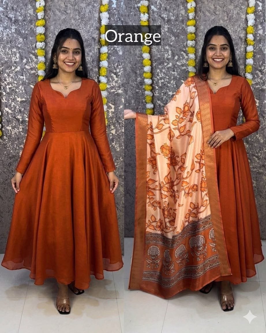 Vichithra Silk Anarkali - Kalamkari Dupatta Set - KK Fashion Mart