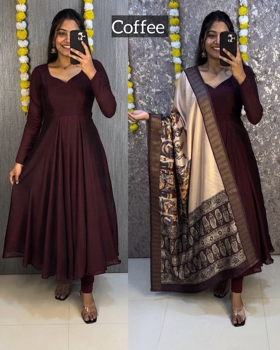 Vichithra Silk Anarkali - Kalamkari Dupatta Set - KK Fashion Mart