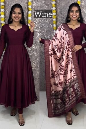Vichithra Silk Anarkali - Kalamkari Dupatta Set - KK Fashion Mart