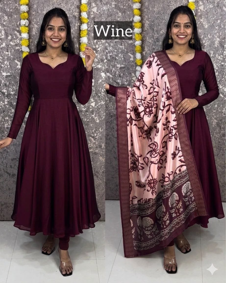 Vichithra Silk Anarkali - Kalamkari Dupatta Set - KK Fashion Mart